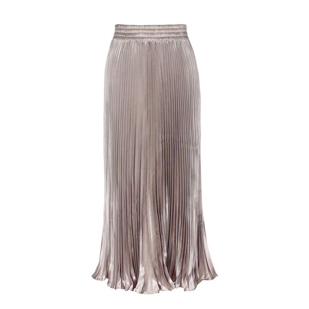Morbuy Women's Apricot Long Skirts For Metallic Luster Elastic Waist Organ Skirt High Waist Maxi Pleated Skirt. (Apricot)