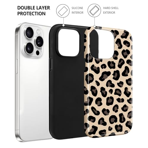 Image of Magnetic for iPhone 15 Pro Max Case for Women Men, Brown Leopard | Cool Cheetah Pattern Design [Compatible with MagSafe] 2-Layer Hybrid Shockproof Glossy Protective Cover