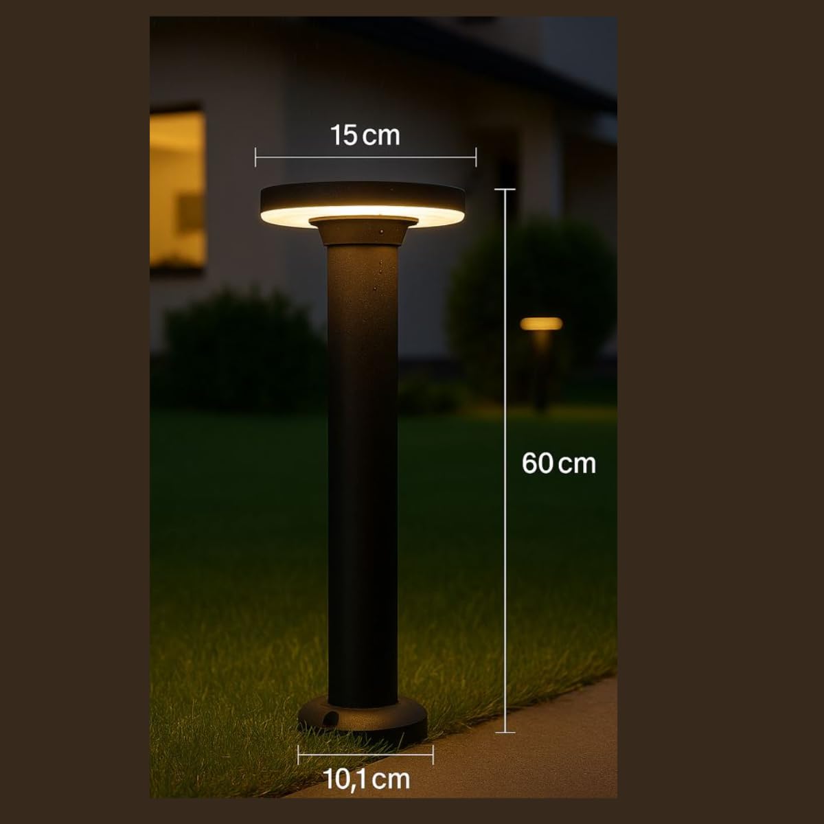 Jandei - Baliza LED Exterior 60 cm Circular, Lámpara Jardín IP65 Aluminio Negro, Luz Cálida 3000K, 12W, Baliza Tipo Seta con Difusor Opal para Caminos y Terrazas