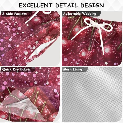 Pigsaly Boys Swim Trunks Pink Red Cherry Fruit Sweet Candy Gradient Glitter Boys Board Shorts Swimsuit Swimwear 4T3