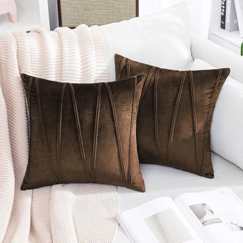 Image of Khooti Velvet Striped Cushion Cover Pack of 1-20 inchX20 inch /51X51 Cm | Brown | Soft Pillow Covers Cushion Case for Sofa Bedroom Livingroom Chair Car, Cushion Cover with Zig Zag Pattern