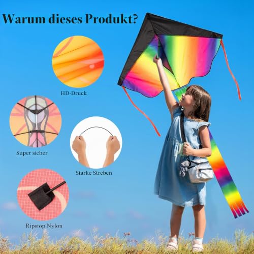 Drachen Kinder ab 3-6, Flugdrachen Steigen Lassen Erwachsene, Kinderdrachen Bunt Delta und Rote Oktopus Winddrachen mit Drachenschnur für… – Ansicht 4
