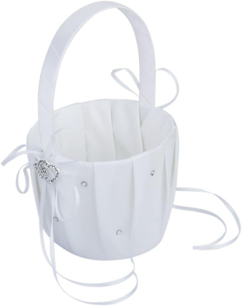 Double Heart Wedding Flower Girl Basket Rhinestone Decor White by TOOGOO(R)