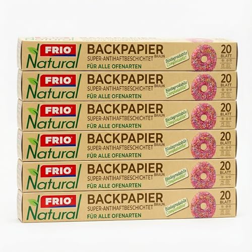 FRIO - 120 Blatt Natürliches Backpapier 33x38 cm (Set mit 6 Packungen à 20), Antihaftbeschichtet, für Mikrowelle und Aufbewahrung - Gebrauchsfertig, für Pizzen und Backbleche
