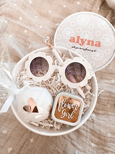 Modparty Flower Girl Sunglasses | Kids Round White Flower Glasses | Little Bridesmaid Proposal Gift | Cute Girls Accessory | Uv 400 Protection | Summer Style For Ages 3-14 #TOP3