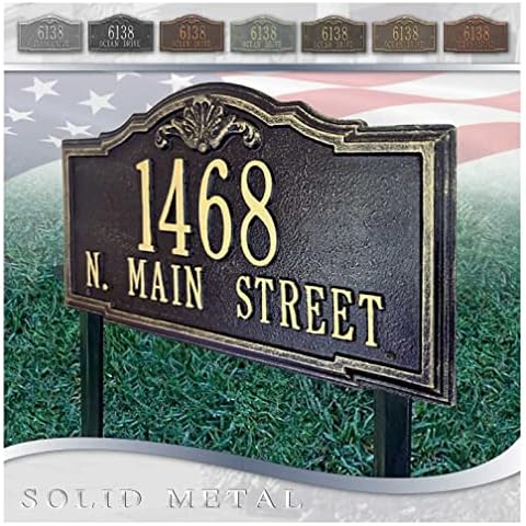 Whitehall™ Personalized Cast Metal Address plaque - LAWN MOUNTED Gatewood Plaque. Made in the USA. BEWARE OF IMPORT IMITATIONS. Display your address and street name. Custom house number sign. Cover