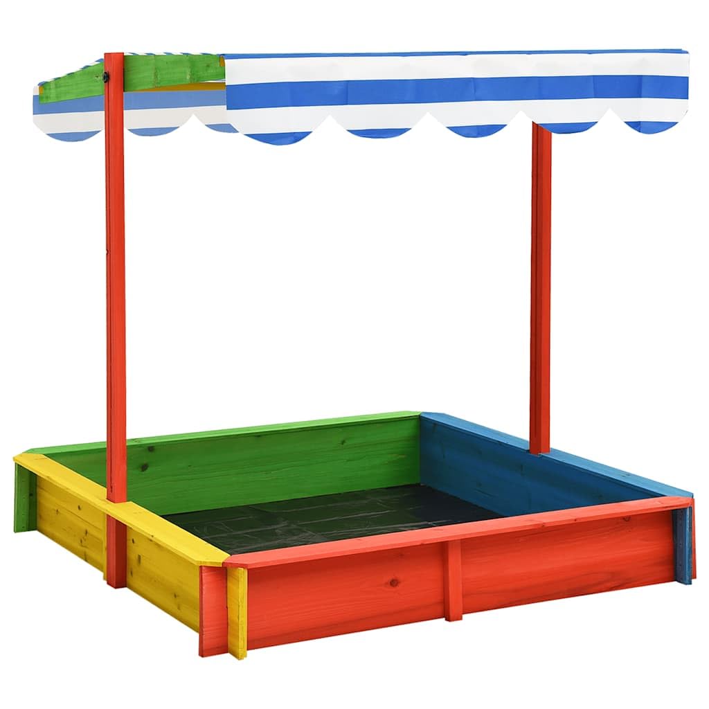 Mangloder Sandkasten mit verstellbarem UV50 Dach aus Tannenholz für draußen Garten Terrasse Balkon Kinder Spielplatz, farbig, wetterfest, inklusive Abdeckung und Montagematerial