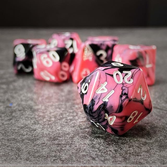 Sage’s Portal Stones DND Dice Set Acrylic Opaque 7-PC Polyhedral DND Dice Set for Dungeons and Dragons D&D Sage’s Cantrips RPG Tabletop TTRPG (Pink/Mica)
