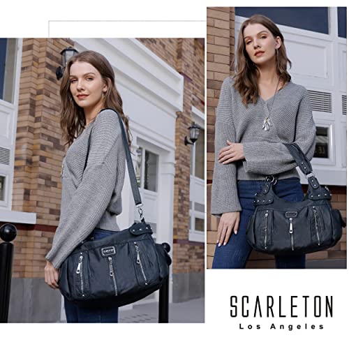 Scarleton Purses for Women Large Hobo Bags Washed Vegan Leather Shoulder Bag Satchel Tote Top Handle Handbags, H129207, Blue