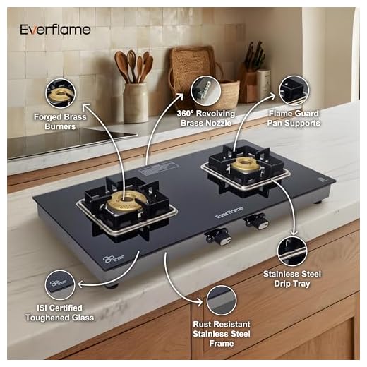 Everflame Matrix Gas Stove | 2 Burner Glass Cooktop | Forged Brass Burner | 6mm Toughened Cooktop | 2 Years Comprehensive Warranty + 5 Years on (Glass, Burner, Gas Valve) + Doorstep Service
