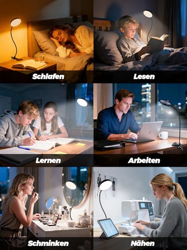 Leselampe Bett,10 Farben+10 Helligkeit Klemmlampe Bett,500LM Helles Klemmleuchte,Nachtlicht Kinder,USB Adapter Schreibtischlampe Klemmbar,Nachtlampe,LED Nachttischlampe Dimmbar,Leselampe Kinder