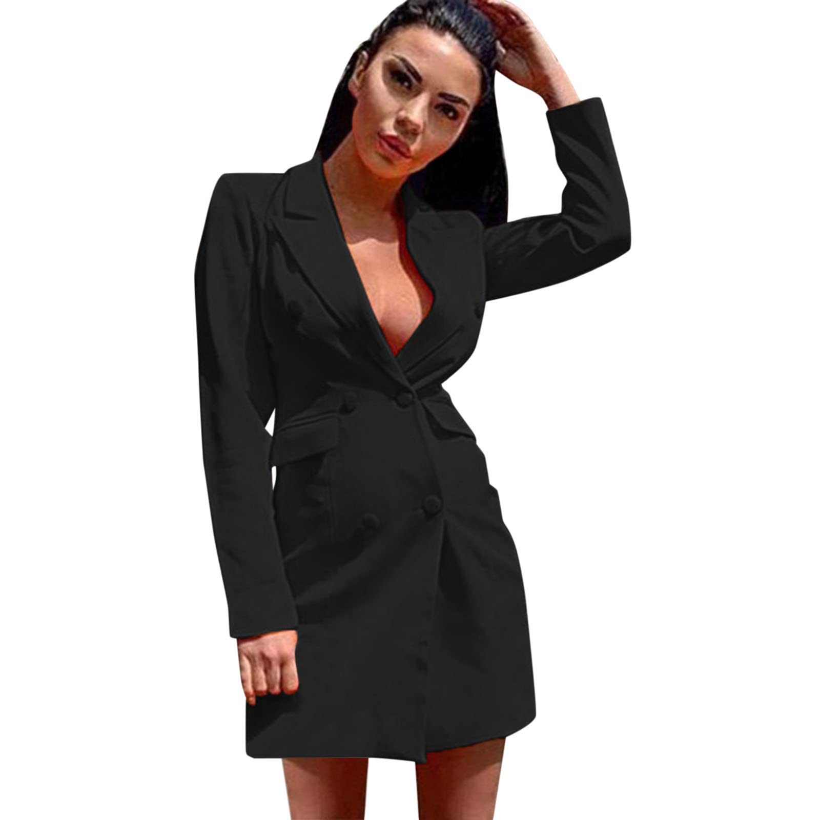 Blazer for Women Open Front Sexy Elegant Formal Suit Jackets Dress for Work Office Business Coat Mid Length