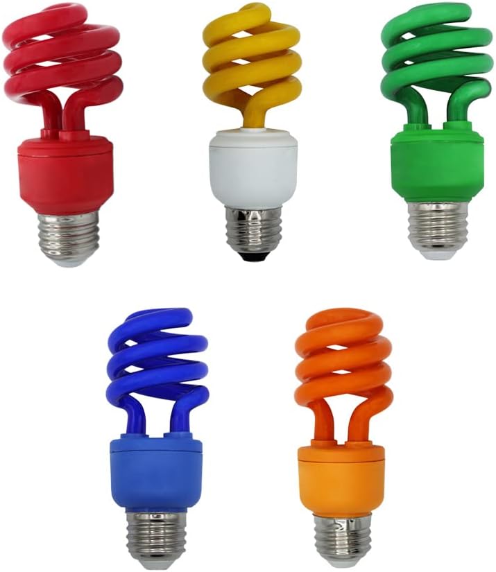 lumenivo 13W Colored Spiral CFL Light Bulbs - 120 Volt E26 Base Indoor/Outdoor Light Bulbs for Decorations, Parties, Holidays - Red, Blue, Green, Orange, Yellow - 5 Pack