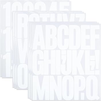 8 Sheets White Letter Number Stickers, Vinyl Sticky Alphabet Sticker