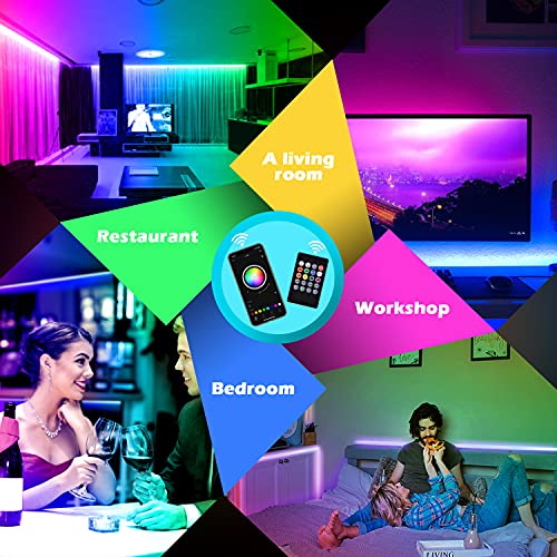 AILBTON Led Strip Lights,60ft Music Sync Color Changing, Built-in Mic,Bluetooth App Control LED Tape Lights with Remote,5050 RGB Rope Light Strips - Image 6