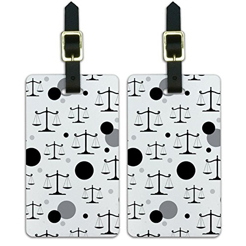 Luggage Suitcase Carry-On ID Tags Set of 2 - Symbols - Balanced Scales of Justice Symbol Legal Lawyer B&W