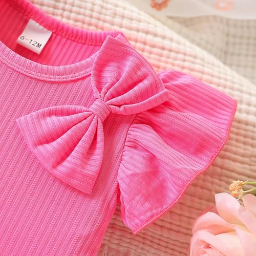 Image of Azmxynol Toddler Girls Clothes Cap Sleeve T-Shirt + Bowknot Print 2pcs Summer Shorts Outfit Set For Girls, Size 4-8 Years