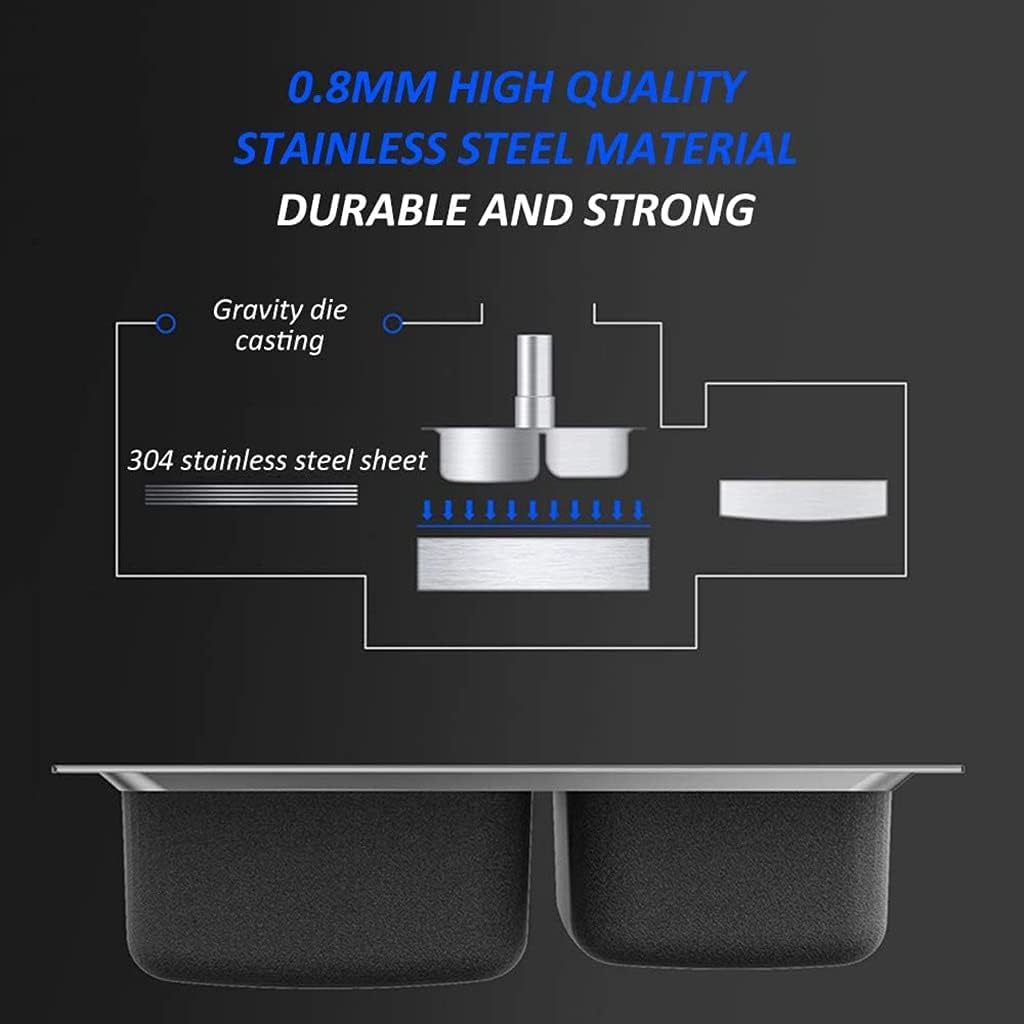 Bar Sinks Double Bowl Top Mounted Flush Mounted 304 Stainless Steel Sink Set with Faucet and Accessories