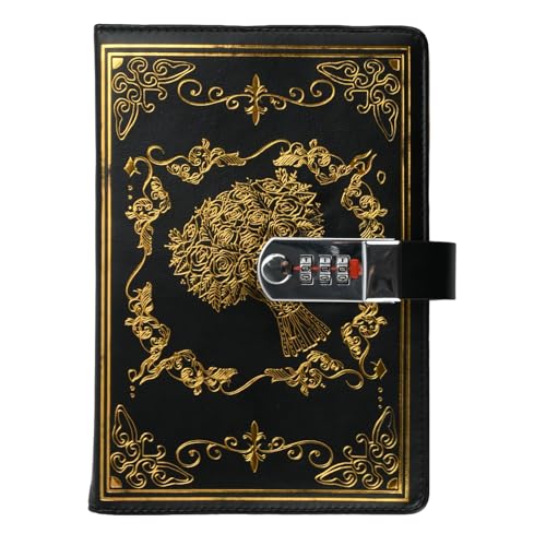 Tinsellns Carnet de Notes Vintage en Cuir avec Serrure à Code A5, Journal Intime Adulte à Motif Floral en Relief, Pages Lignées pour Écriture