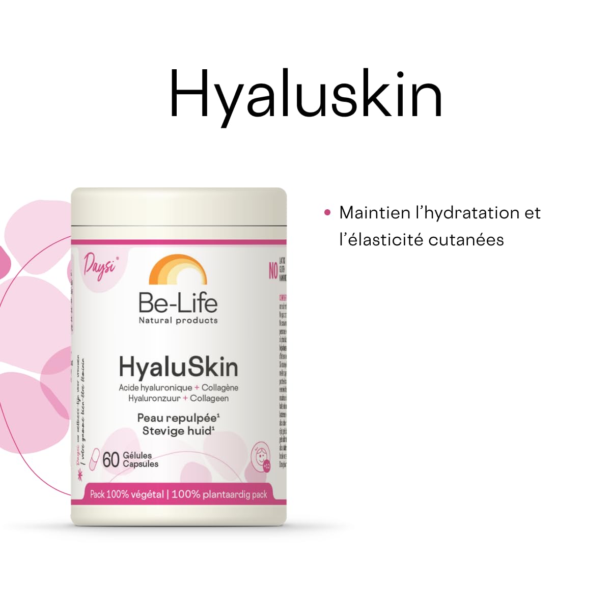 BE-LIFE | HYALUSKIN | Complément alimentaire | Hydratation, Peau Repulpée & Anti-Âge | Collagène Marin & Acide Hyaluronique | 60 Gélules