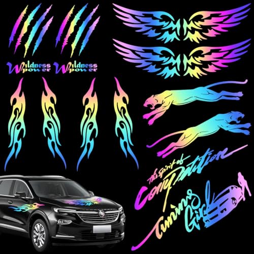 12 Pièces Autocollants Laser Colorés, Sticker Voiture Tuning à Flammes, Autocollants Cool pour Casque de Moto, Adaptés à Moto, Skateboard, Scooter pour voiture...