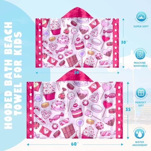 Image of Doughnut Girls Beach Towel with Hoodie for Kids Toddlers Age 4-8, Pink Blue Bath Towels Shower Wrap for Girls, Hooded Poncho Beach Blanket for Pool Swimming Cute Wearable Bath Towel for Child