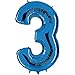 Produktbild PartyMarty Grabo_003B-P Ballon Zahl in Blau - XXL Riesenzahl 100cm - für Geburtstag Jubiläum & Co - Neun - Party Geschenk Dekoration Folien Ballon Luft Ballon Happy Birthday (Zahl 3)