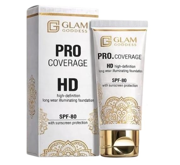 Pro Coverage HD Foundation with SPF 80 | High-Definition Long Wear Illuminating Foundation | Full Coverage Liquid Makeup | Lightweight & Smooth Finish