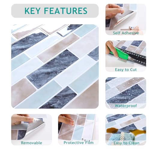 Azulejos para despegar y pegar autoadhesivos azul Carrara de 12x12 pulgadas 8