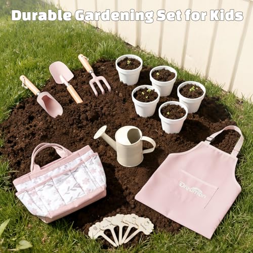 Image of Kids Gardening Set, Gardening Tools Kit for Kids Toddler, Includes Tote Bag, Apron, Gloves, Watering Can, Shovel, Rake, Cultivator, Garden Tool Set Outdoor Toys Gifts for Boys Girls