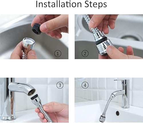 Miniatura 3 de Paquete de 4 tubos extensores de grifo flexibles de 360 grados para fregadero de cocina