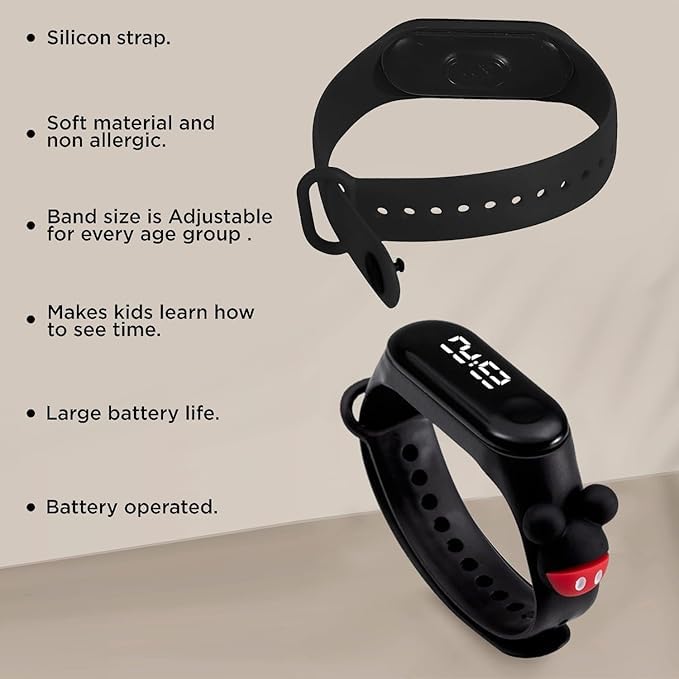 Image of Digital Dial Waterproof Stylish & Fashionable Wrist Smart Watch LED Band for Kids, Colorful Cartoon for Boys & Girls (Removable silicon strap)
