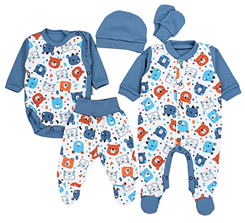 TupTam Pasgeboren Baby Jongens Kleding 5 Stuks, Teddybeer Blauw, 56