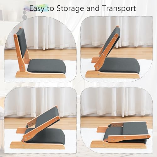 Image of Japanese Floor Chair with Back Support, Foldable Meditation Chair, Legless Tatami Chair with Cushion, Floor Seat for Living Room, Bedroom, Bay Window (1, Black)