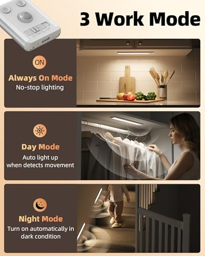 Image of EZVALO Under Cabinet Lighting, 3500mAh Rechargeable Motion Sensor Light Indoor, 3 Color Temps, 5-Level Dimmable Magnetic Wireless Closet Lights for Kitchen, Pantry, Stairs (2 Pack)
