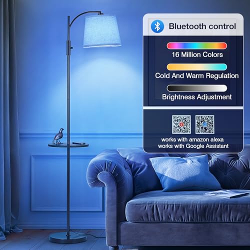 Image of AIDENOEY Smart Floor Lamp with Side Table | Stepless Dimming, RGB Multi-Color | Adjustable Swivel Head | Voice Control with Alexa & Google Assistant |Brown Lamp for Living Room,Bedroom,Home Office