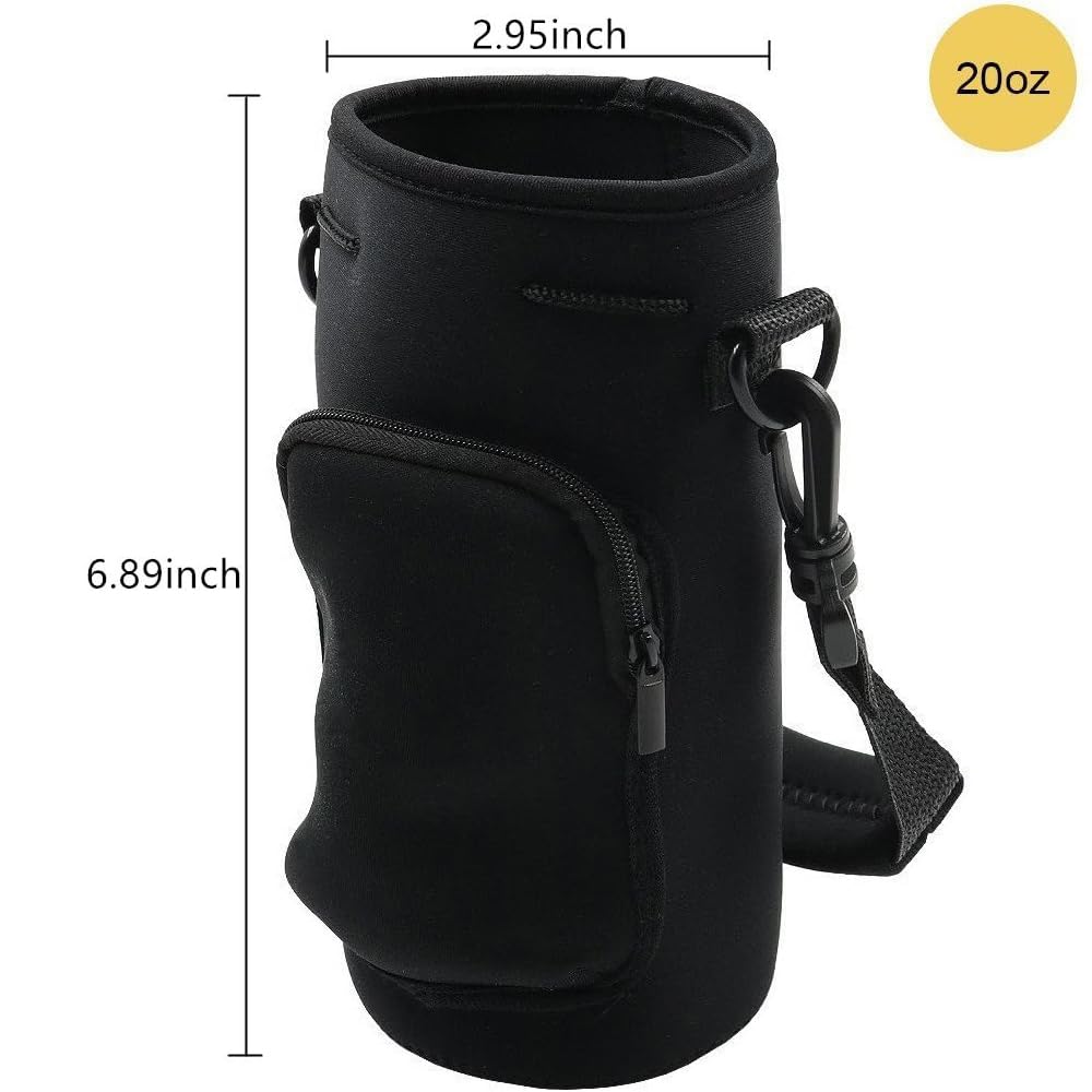 Wanty Neoprene 20 Oz Insulated Water Drink Bottle Cooler Pocket Carrier Sleeves Tote Bag with Adjustable Straps for Climbing Cycling and Running Outdoor Activities (20 Oz)