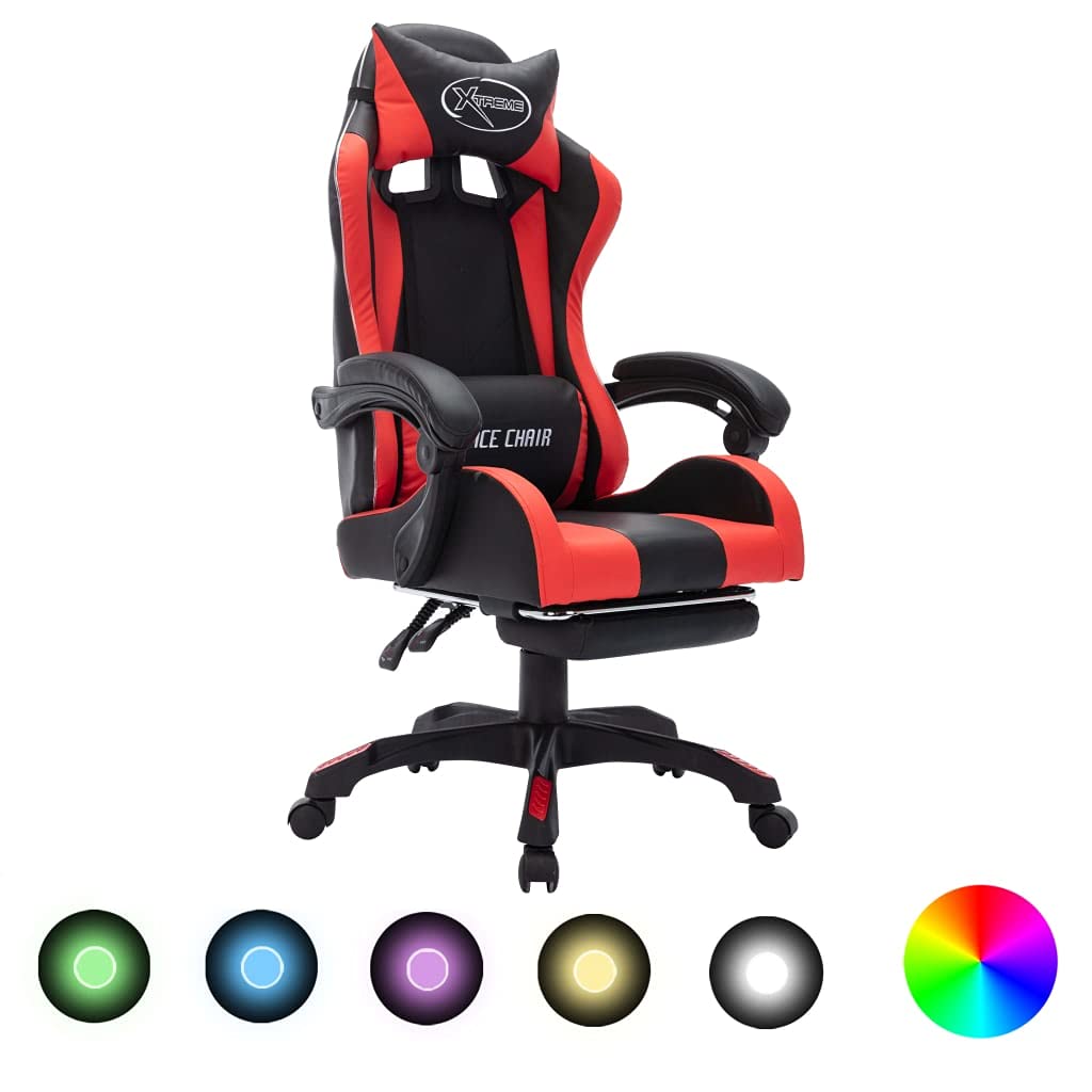 CCCINER Silla Gaming con Luces LED RGB Cuero sintético Rojo y Negro,Silla Gaming LED con Reposapiés Retráctil y Cuero Sintético para Jugar y Trabajar Mobiliario de Oficina