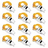 SHENGQIDZ 12 Pack Whistles, Stainless Steel Sports Loud Crisp Sound Whistles with Lanyard,Whistles Great for Referees, Coaches