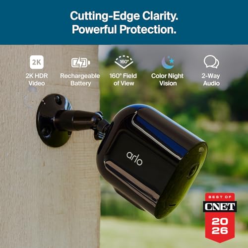 Image of Arlo Pro Security Camera 2K HDR (6th Gen, 2025 Release) - Wireless Outdoor Camera, Rechargeable Removeable Battery, Event Captions, Emergency Response, 1-Month Trial of Secure Plan, 4 Cam, Black