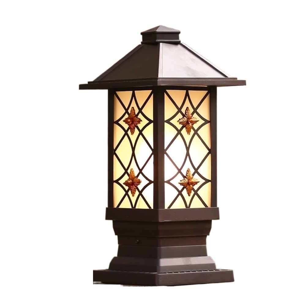 HELCEKOU Vintage Modern Outdoor Garden IP54 Rated Bollard Lamp Post Light Square Porch Facade Lantern Waterproof Patio Community Courtyard Antirust Aluminum Wall Pillar Pathway
