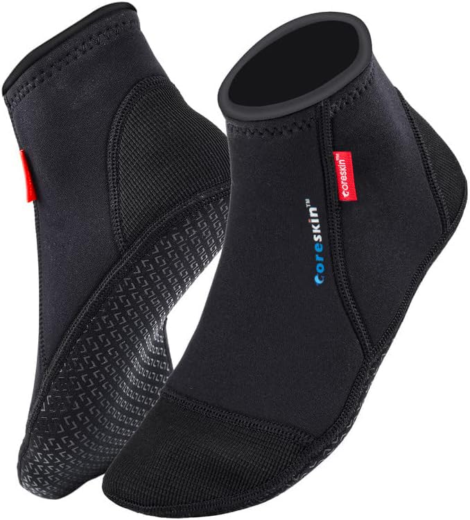 Coreskin 3mm Neoprene Diving Socks with Reinforced Toe and Heel, Anti-Skid Thermal Booties for Swimming and Kayaking (DS3mmXS)
