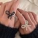 TUCEWP 2Pcs Bow Rings for Women Elegant Sweet Trendy Coquette Bow Tie Rings White Black Dainty Simple Ribbon Bowknot Statement Rings Adjustable Beaded Wrap Ring Fashion Christmas Birthday Jewelry Gift