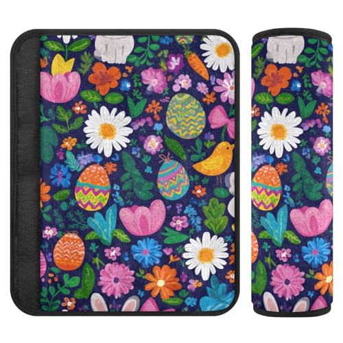 Image of Easter Daisy Rabbit Birds Eggs Seat Belt Cover Pad 2 Pcs Soft Cute Seatbelt Covers Protector Support Head Neck Shoulder Strap for Car Seats High Chair Backpack for Adults Kids Women Men 10x7.7I