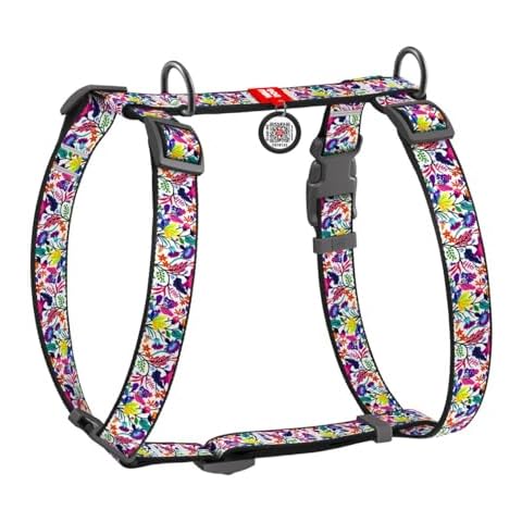 WAUDOG Nylon Dog H-Harness with QR-Passport, Magic Flowers Design, Plastic fastex, M, (W 20 mm, A 40-70, B 50-80) Cover