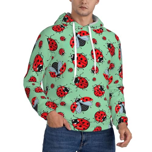 Sweat à capuche chaud homme bleu à motif coccinelles