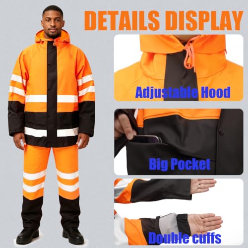 Image of Rizzon Rain Suits for Men Women Waterproof Heavy Duty Rain Gear Hi-Vis Rain Jacket & Pants for Fishing, Camping