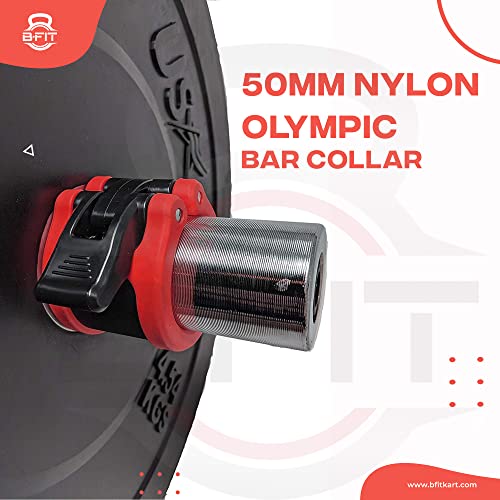 Image of B Fit Olympic /Regular Barbell Collars (Pair)- Solid Nylon /ABS /Aluminium Locking Clamps Size 25 /28 /50 MM Optional (50 MM Pro Style Red)