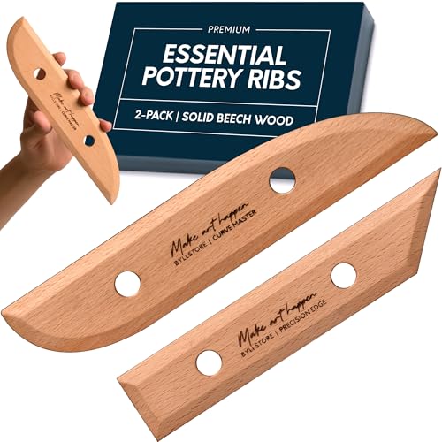 Byllstore Essential Pottery Ribs for Clay | Shaping & Smoothing Tools | Solid Beech Wood | 2-Pack