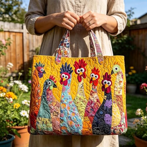 Funny Chicken Print Tote Bags for Women Floral Womens Handbags | 15×14" Rustic Farmhouse Hand Bag Womens Purse for Shopping Work Beach Gym Grocery Women Travel Bags Gifts for Women Mom - image 2